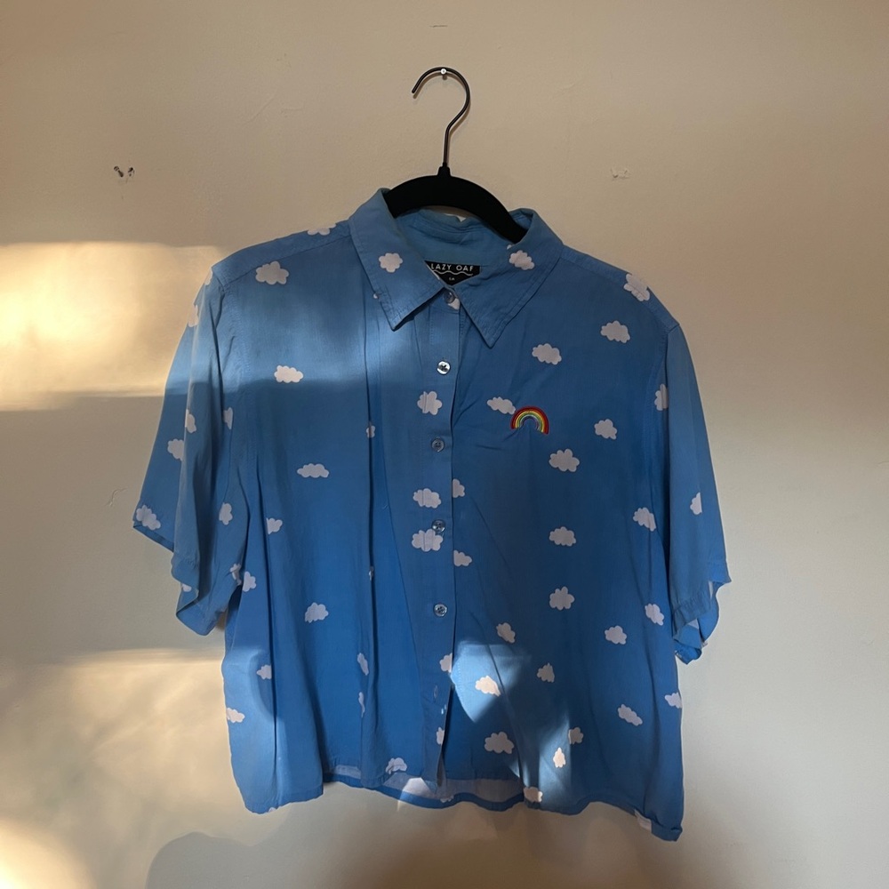 Lazy Oaf Rainbow Cloud Crop Top size SM